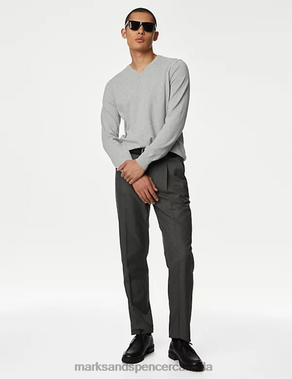 Marks and Spencer Canada - Men Light Grey Clothing Marks & Spencer Pure Cotton V-Neck Knitted Jumper 20VTD7204