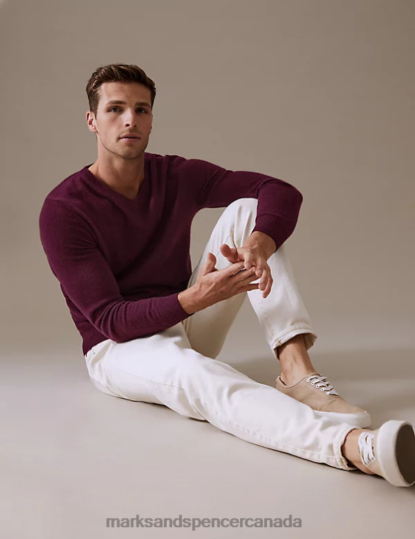 Marks and Spencer sale - Men Magenta Clothing Marks & Spencer Pure Cashmere V-Neck Jumper 20VTD7322