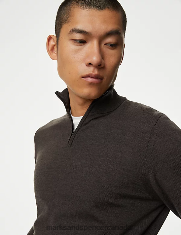 Marks and Spencer sale - Men Medium Brown Clothing Marks & Spencer Pure Extra Fine Merino Wool Half Zip Jumper 20VTD6581