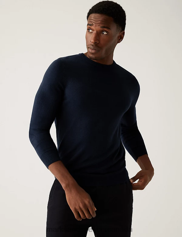 Men Navy Clothing Marks & Spencer Cashmilon Crew Neck Jumper 20VTD6158 - Marks and Spencer online