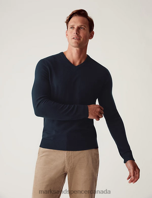 Men Navy Clothing Marks & Spencer Cashmilon V-Neck Jumper 20VTD6009 - Marks and Spencer outlet