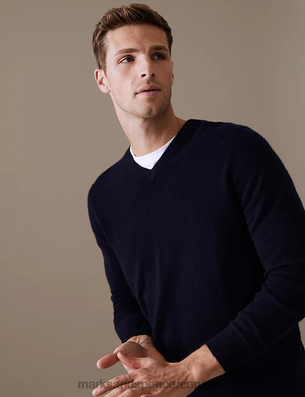 Marks and Spencer near me - Men Navy Clothing Marks & Spencer Pure Cashmere V-Neck Jumper 20VTD7321