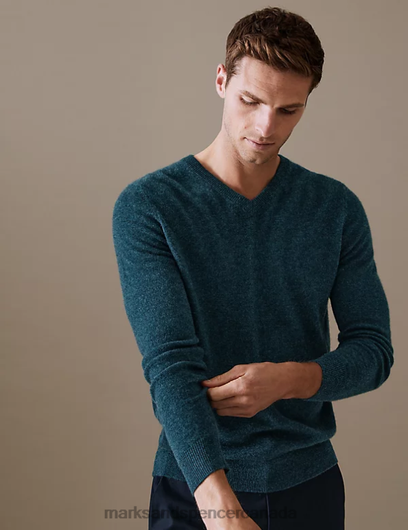 Men Teal Clothing Marks & Spencer Pure Cashmere V-Neck Jumper 20VTD7323 - Marks and Spencer online