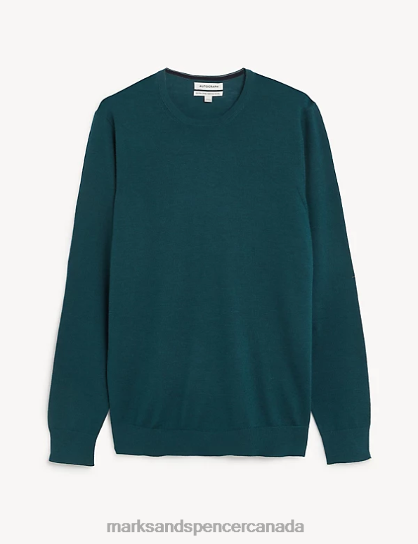 Marks and Spencer near me - Men Teal Clothing Marks & Spencer Pure Extra Fine Merino Wool Crew Neck Jumper 20VTD5328