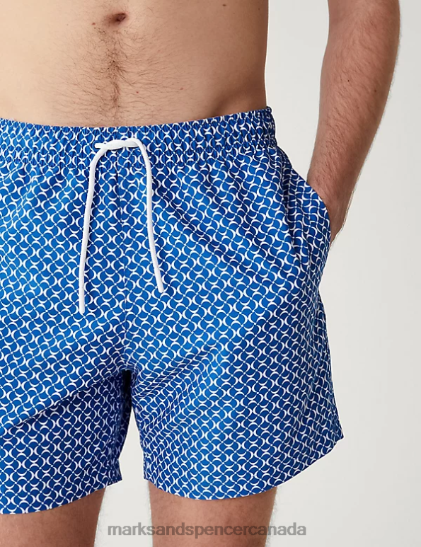 Marks and Spencer Canada - Men Blue Clothing Marks & Spencer Quick Dry Geometric Print Swim Shorts 20VTD5487