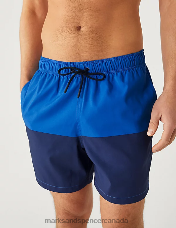 Marks and Spencer Canada - Men Blue Mix Clothing Marks & Spencer Quick Dry Colour Block Swim Shorts 20VTD4998