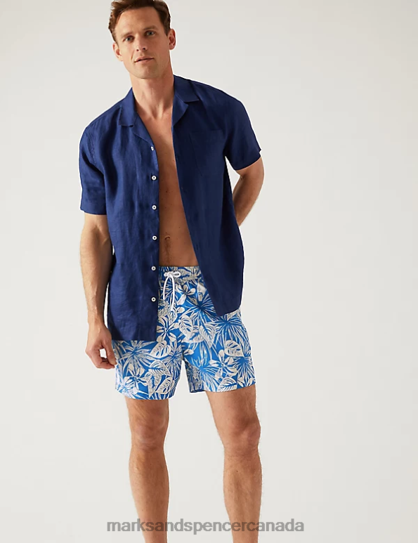 Marks and Spencer Canada - Men Blue Mix Clothing Marks & Spencer Quick Dry Tropical Print Swim Shorts 20VTD5861