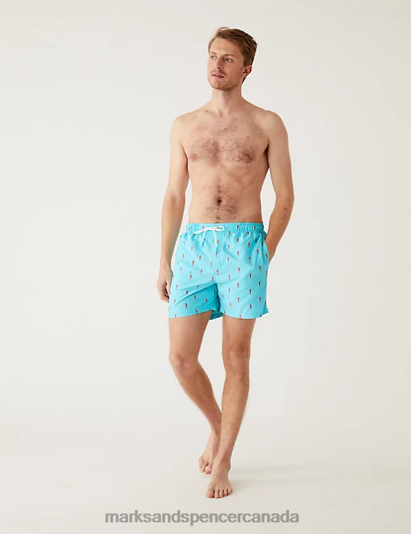 Men Bright Blue Clothing Marks & Spencer Quick Dry Embroidered Swim Shorts 20VTD5578 - Marks and Spencer Canada locations