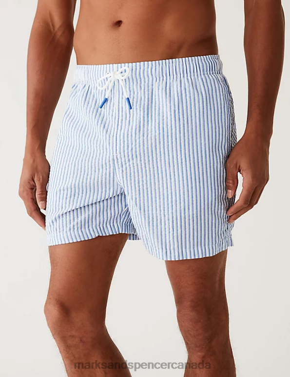 Marks and Spencer near me - Men Cornflower Clothing Marks & Spencer Quick Dry Striped Seersucker Swim Shorts 20VTD5499