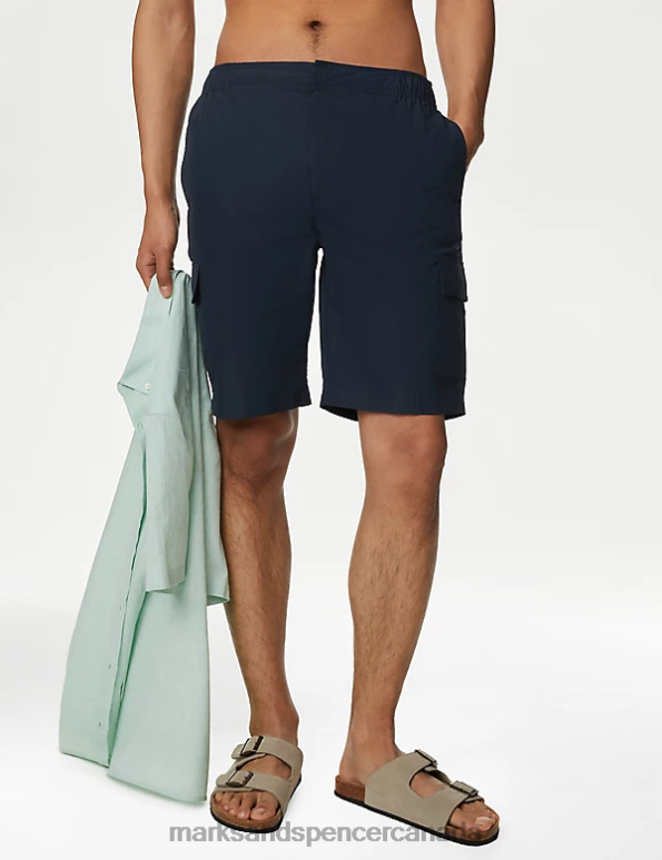 Marks and Spencer Canada - Men Dark Navy Clothing Marks & Spencer Quick Dry Pocketed Cargo Swim Shorts 20VTD6146