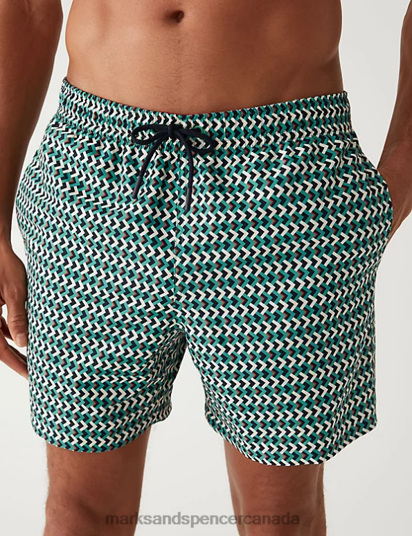 Marks and Spencer near me - Men Green Mix Clothing Marks & Spencer Quick Dry Geometric Print Swim Shorts 20VTD6201