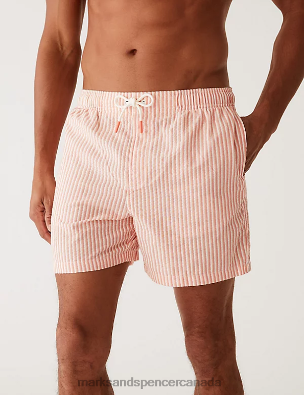 Men Medium Coral Clothing Marks & Spencer Quick Dry Striped Seersucker Swim Shorts 20VTD5501 - Marks and Spencer online