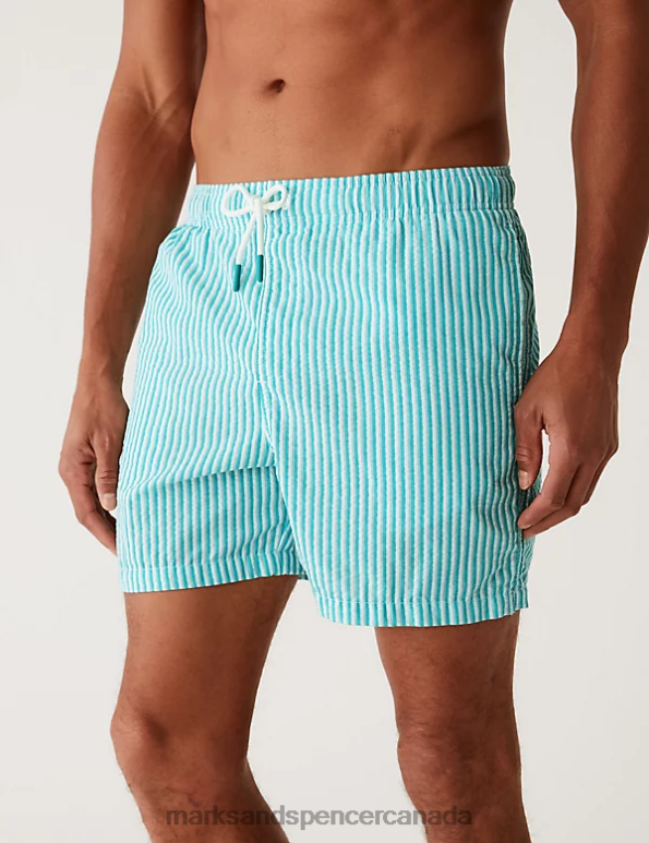 Marks and Spencer sale - Men Medium Seafoam Clothing Marks & Spencer Quick Dry Striped Seersucker Swim Shorts 20VTD5500