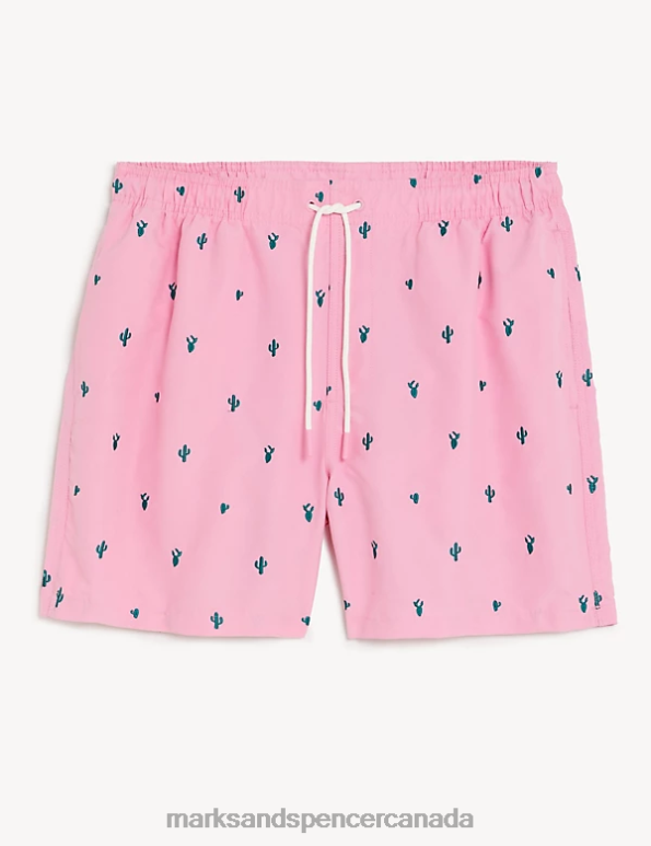 Men Pink Clothing Marks & Spencer Quick Dry Embroidered Swim Shorts 20VTD5958 - Marks and Spencer outlet