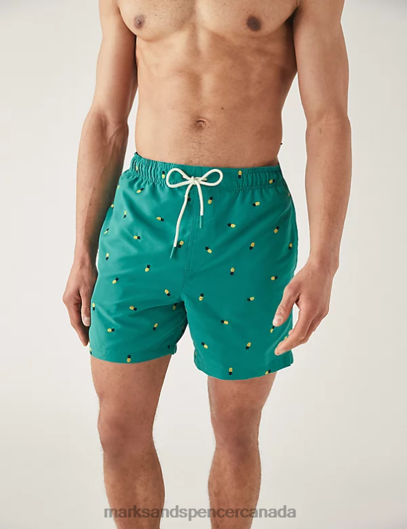 Men Seafoam Clothing Marks & Spencer Quick Dry Embroidered Swim Shorts 20VTD5957 - Marks and Spencer Canada locations