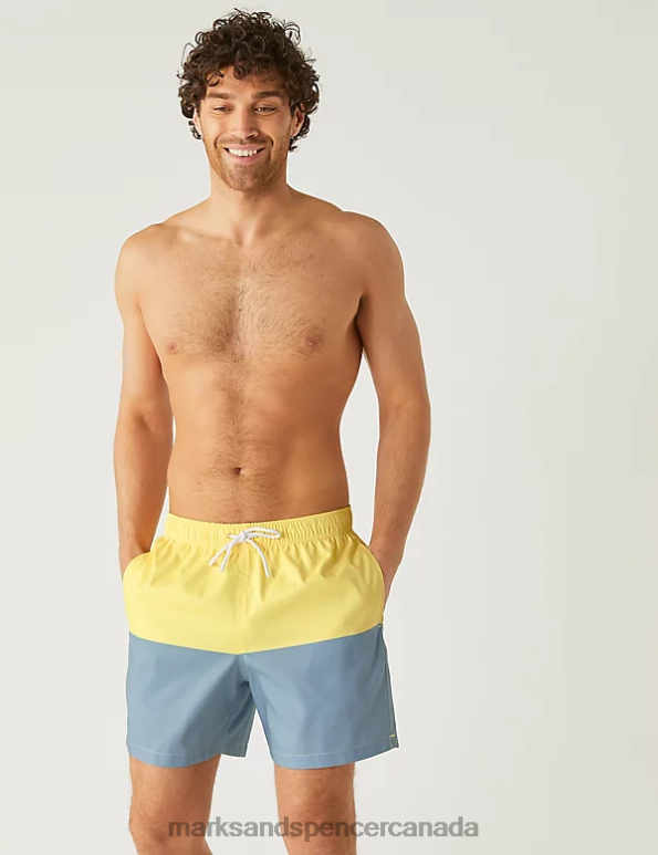 Men Yellow Mix Clothing Marks & Spencer Quick Dry Colour Block Swim Shorts 20VTD5385 - Marks and Spencer outlet