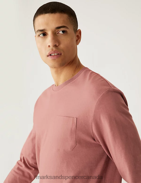 Men Antique Rose Clothing Marks & Spencer Pure Cotton Long Sleeve T-Shirt 20VTD7102 - Marks and Spencer Canada locations