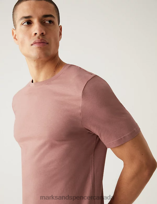 Men Antique Rose Clothing Marks & Spencer Slim Fit Pure Cotton Crew Neck T-Shirt 20VTD5159 - Marks and Spencer online