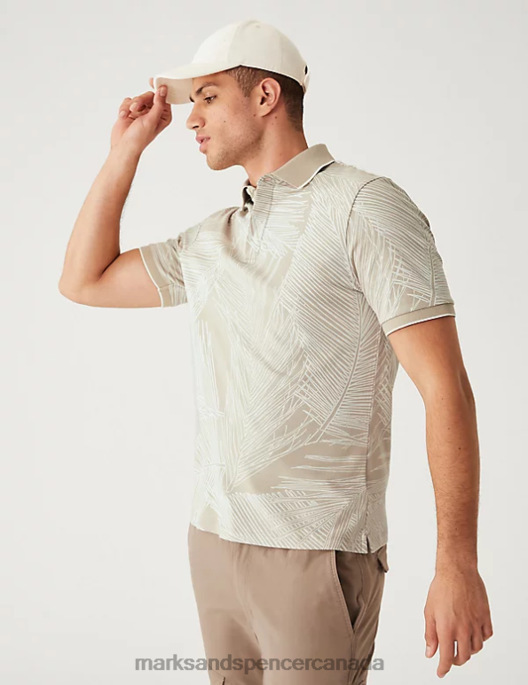 Men Beige Clothing Marks & Spencer Pure Cotton Leaf Print Polo Shirt 20VTD6769 - Marks and Spencer Canada locations