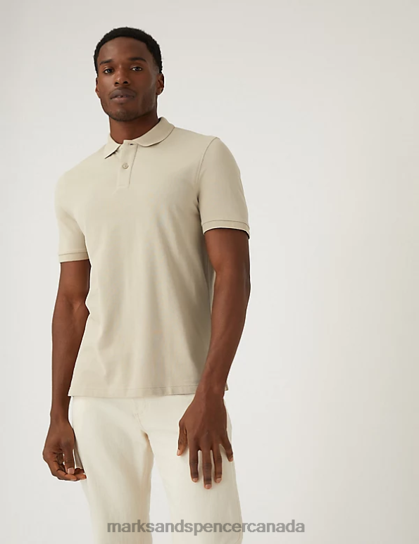 Men Beige Clothing Marks & Spencer Pure Cotton Pique Polo Shirt 20VTD202 - Marks and Spencer online