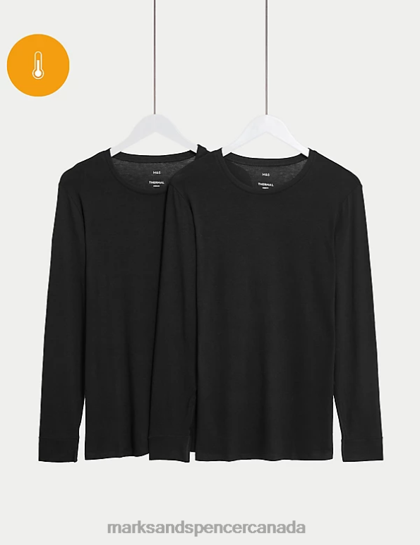 Marks and Spencer sale - Men Black Clothing Marks & Spencer 2pk Heatgen Light Thermal Long Sleeve Top 20VTD5219