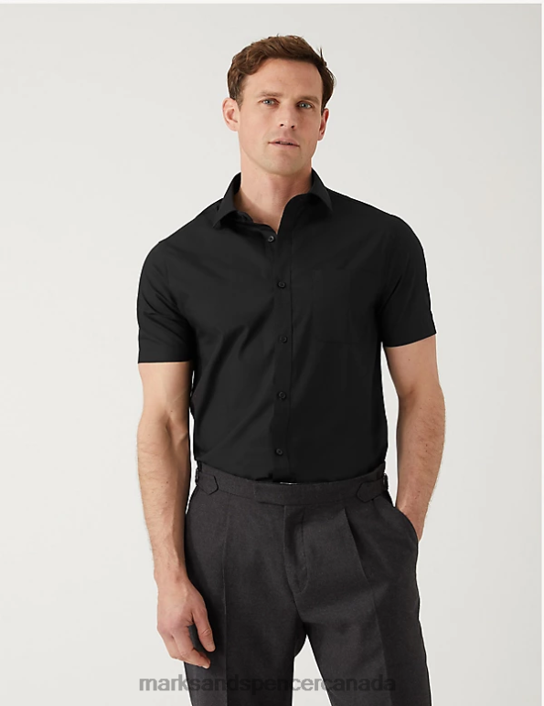 Marks and Spencer Canada - Men Black Clothing Marks & Spencer 3pk Slim Fit Easy Iron Short Sleeve Shirts 20VTD5345