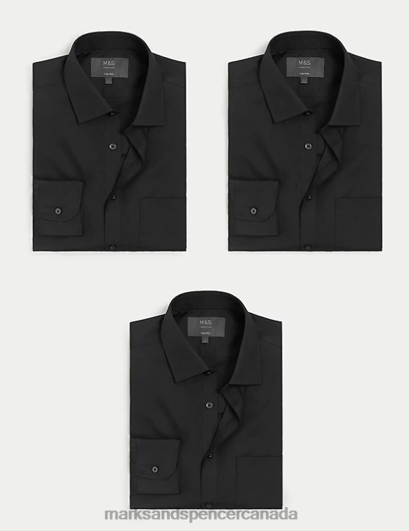 Men Black Clothing Marks & Spencer 3pk Tailored Fit Long Sleeve Shirts 20VTD5941 - Marks and Spencer Canada locations