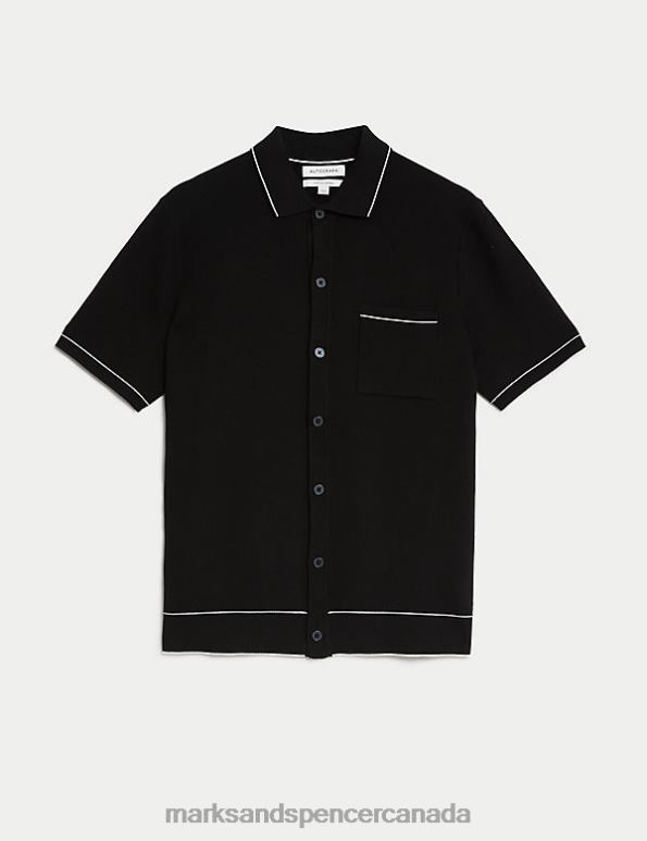 Marks and Spencer near me - Men Black Clothing Marks & Spencer Cotton Modal Blend Knitted Polo Shirt 20VTD5165