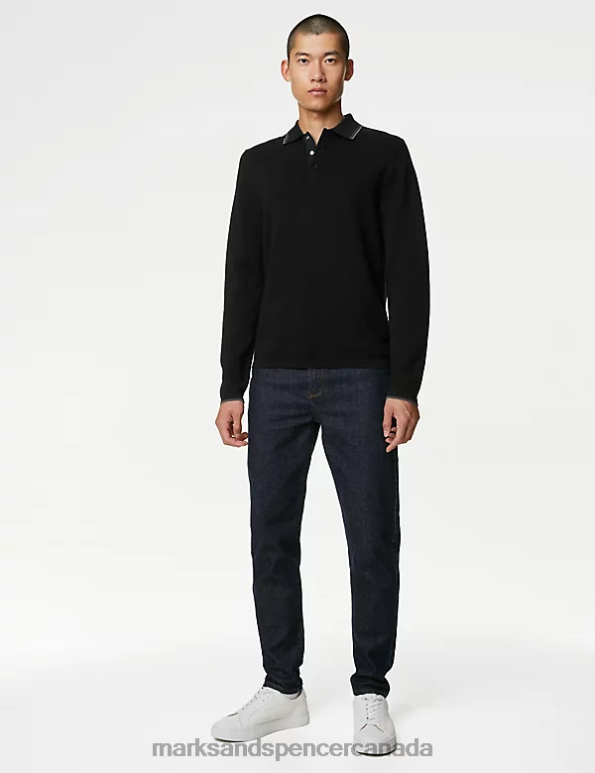 Marks and Spencer Canada - Men Black Clothing Marks & Spencer Cotton Rich Tipped Knitted Polo Shirt 20VTD5495