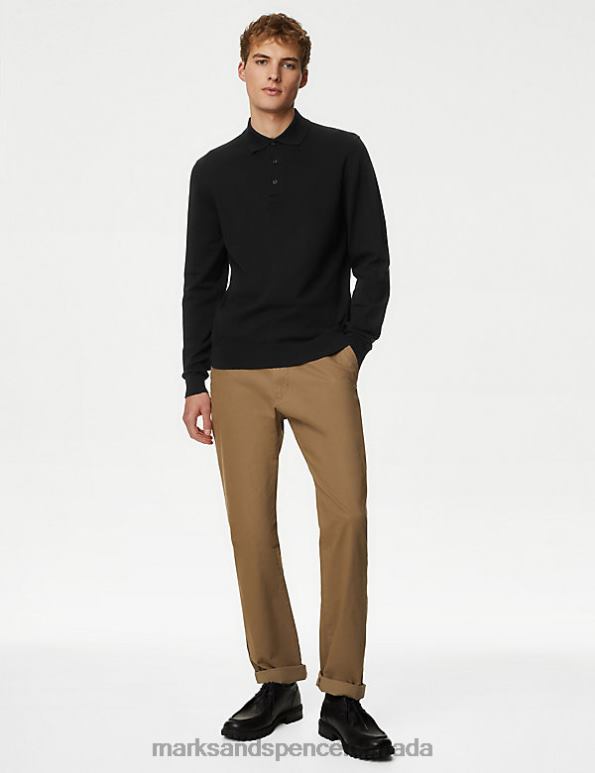 Marks and Spencer near me - Men Black Clothing Marks & Spencer Cotton Rich Tipped Knitted Polo Shirt 20VTD7172