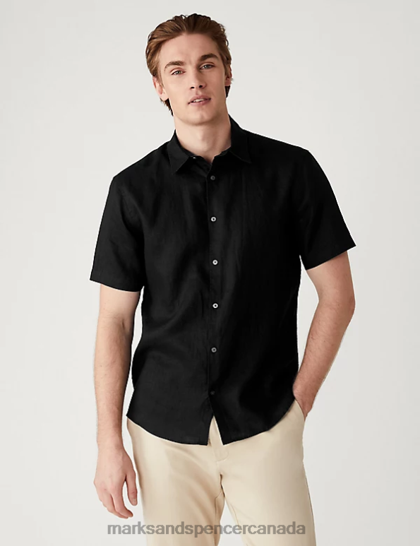 Marks and Spencer Canada - Men Black Clothing Marks & Spencer Easy Iron Pure Linen Shirt 20VTD4950