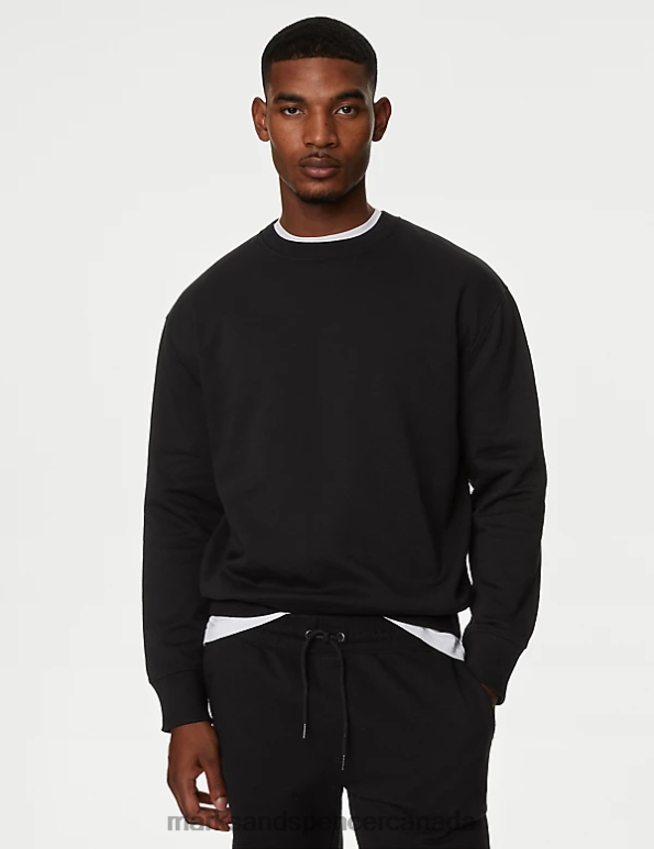 Men Black Clothing Marks & Spencer Oversized Cotton Rich Crew Neck Sweatshirt 20VTD6572 - Marks and Spencer online