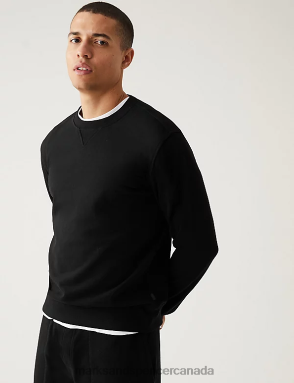 Marks and Spencer near me - Men Black Clothing Marks & Spencer Pure Cotton Crew Neck Sweatshirt 20VTD6880