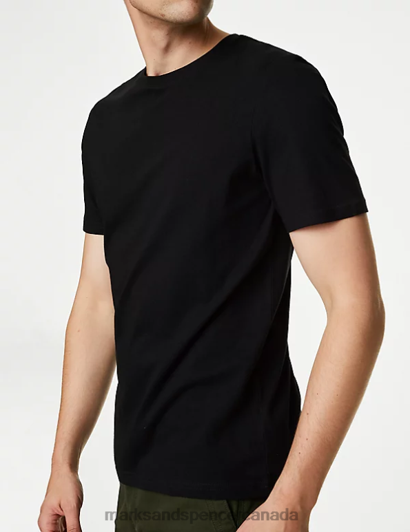 Men Black Clothing Marks & Spencer Pure Cotton Crew Neck T-Shirt 20VTD145 - Marks and Spencer Canada locations