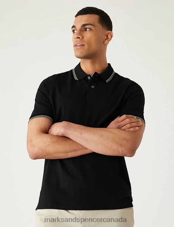 Marks and Spencer sale - Men Black Clothing Marks & Spencer Pure Cotton Pique Tipped Polo Shirt 20VTD5060