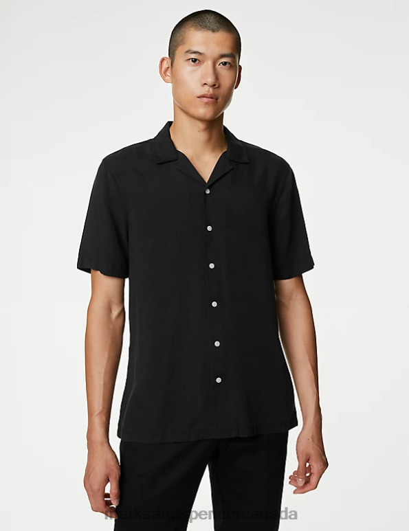 Men Black Clothing Marks & Spencer Pure Tencel Cuban Collar Shirt 20VTD6152 - Marks and Spencer Canada locations