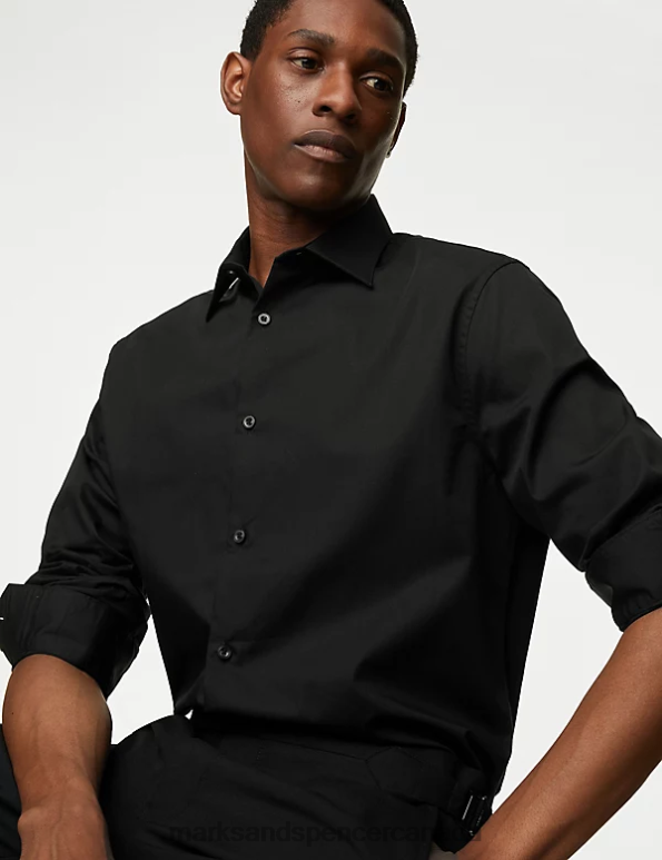 Marks and Spencer sale - Men Black Clothing Marks & Spencer Regular Fit Easy Iron Pure Cotton Shirt 20VTD7337