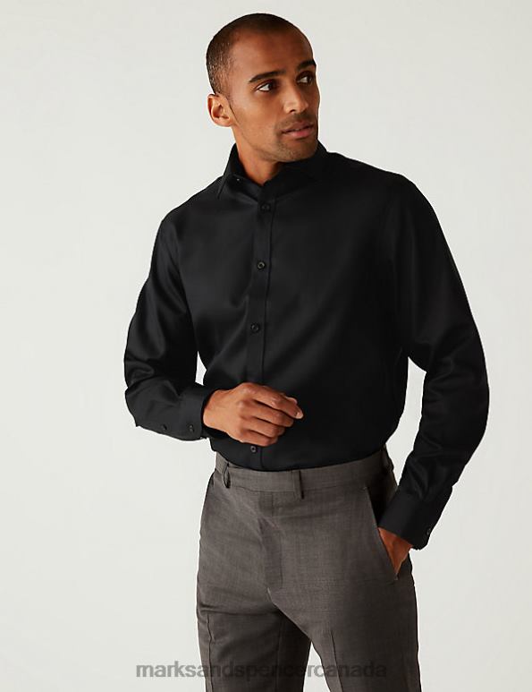 Marks and Spencer Canada - Men Black Clothing Marks & Spencer Regular Fit Pure Cotton Non Iron Shirt 20VTD5226