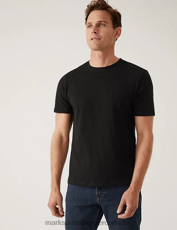 Men Black Clothing Marks & Spencer Slim Fit Pure Cotton Crew Neck T-Shirt 20VTD5154 - Marks and Spencer Canada locations