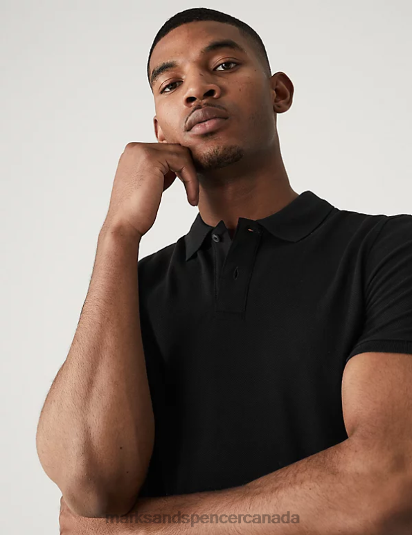 Marks and Spencer sale - Men Black Clothing Marks & Spencer Slim Fit Pure Cotton Pique Polo Shirt 20VTD6758