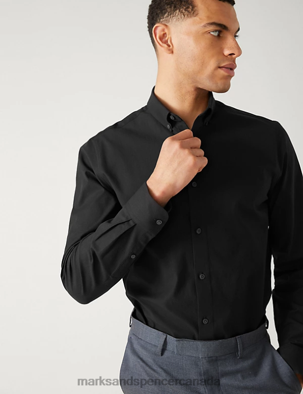 Men Black Clothing Marks & Spencer Slim Fit Ultimate Shirt with Stretch 20VTD5658 - Marks and Spencer outlet