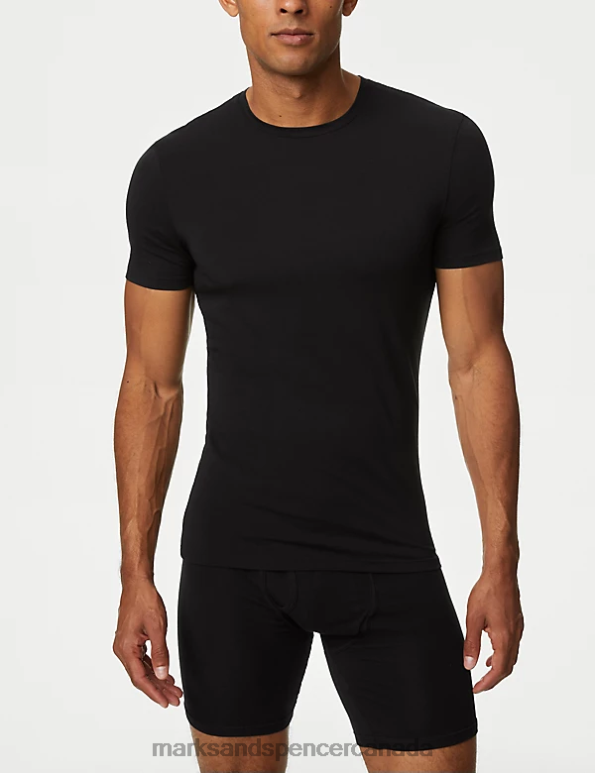 Marks and Spencer near me - Men Black Clothing Marks & Spencer Supima Cotton Blend T-Shirt Vest 20VTD5151