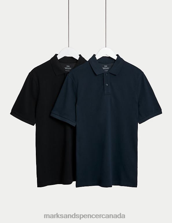 Marks and Spencer Canada - Men Black Mix Clothing Marks & Spencer 2 Pack Pure Cotton Polo Shirts 20VTD6453