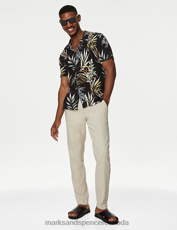 Marks and Spencer sale - Men Black Mix Clothing Marks & Spencer Hawaiian Cuban Collar Shirt 20VTD4991