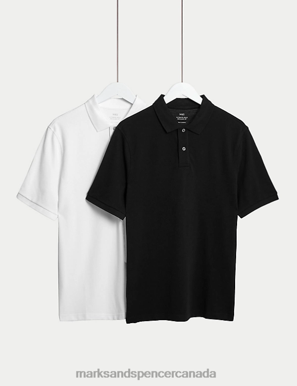 Marks and Spencer near me - Men Black/White Clothing Marks & Spencer 2 Pack Pure Cotton Polo Shirts 20VTD6454