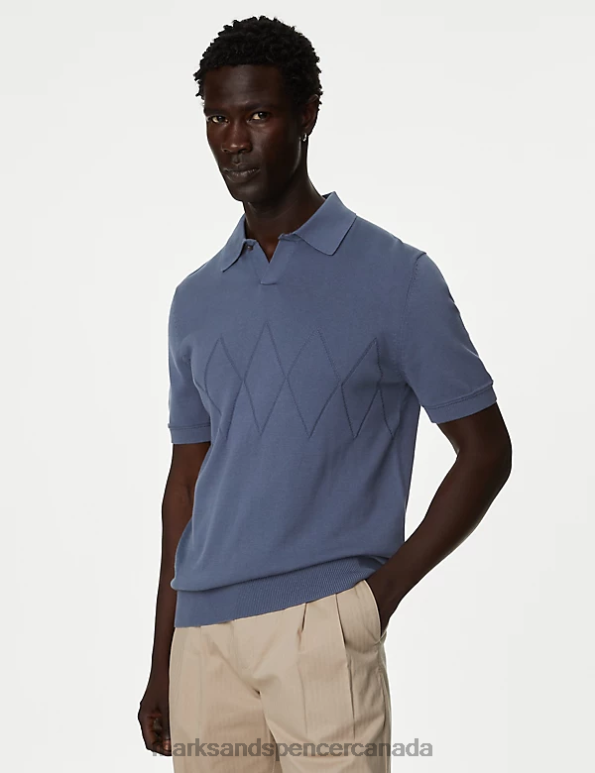 Marks and Spencer near me - Men Blue Clothing Marks & Spencer Lovell Pure Cotton Knitted Polo Shirt 20VTD6295