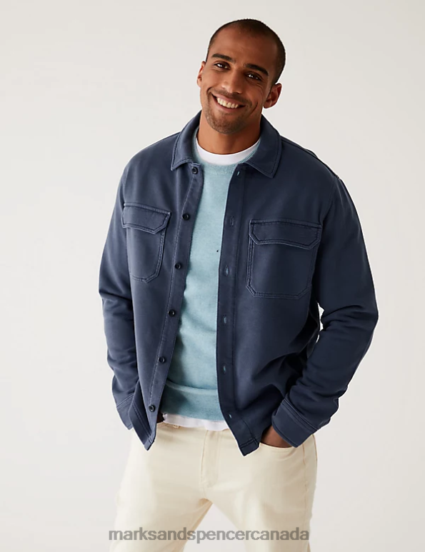 Men Blue Clothing Marks & Spencer Pure Cotton Overshirt 20VTD6597 - Marks and Spencer Canada locations