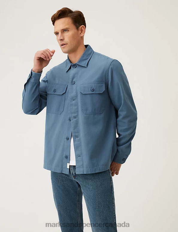 Marks and Spencer sale - Men Blue Clothing Marks & Spencer Pure Cotton Utility Overshirt 20VTD5564