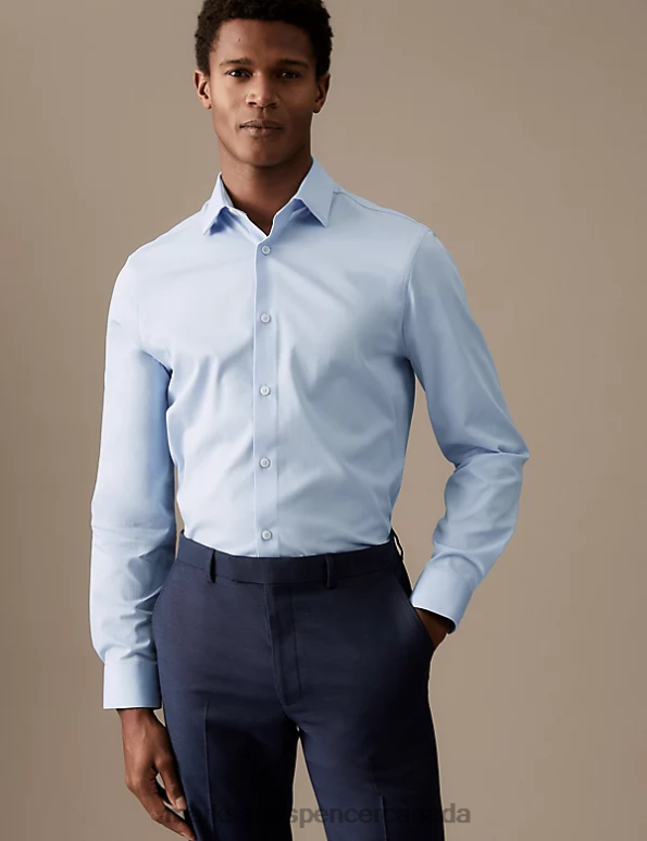 Marks and Spencer sale - Men Blue Clothing Marks & Spencer Slim Fit Easy Iron Cotton Rich Shirt 20VTD6777