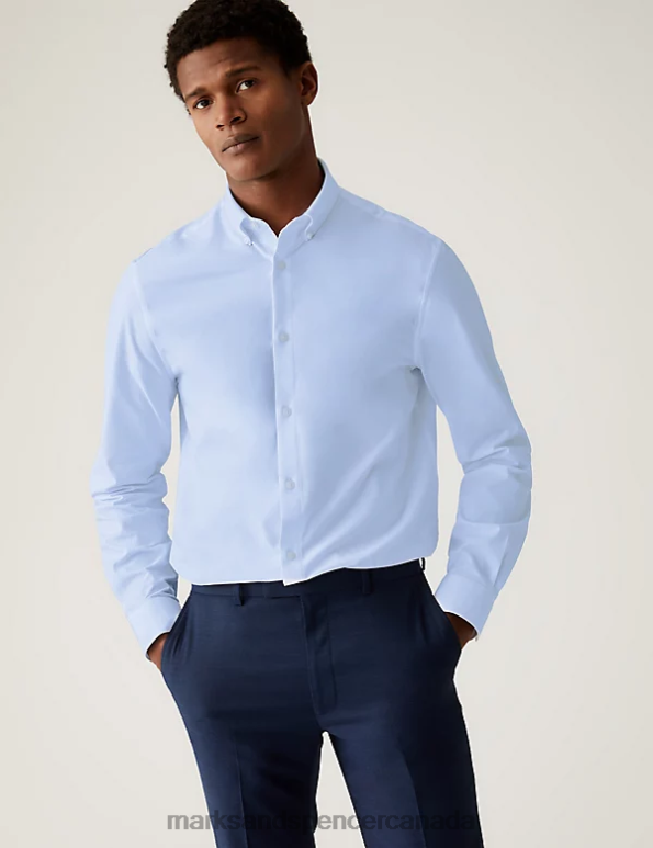 Marks and Spencer Canada - Men Blue Clothing Marks & Spencer Slim Fit Ultimate Shirt with Stretch 20VTD5270